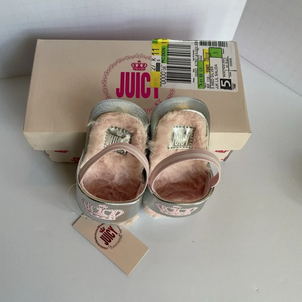 Juicy Couture Toddler Girl Sandals Size 5‎ LIL SALIDA Silver Pink Crown NWT Faux